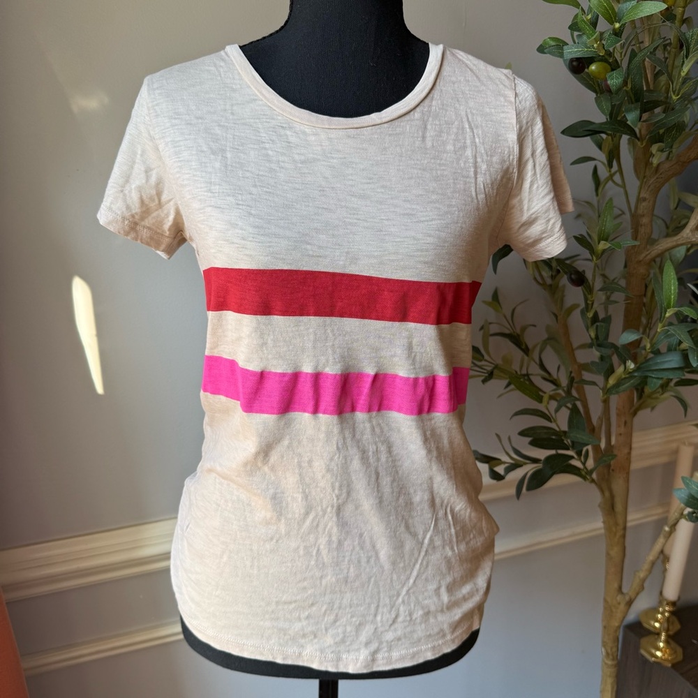 Sundry Pima‎ Cotton Stripe Tee Pink Red Cream Made in USA Size 1 XS S